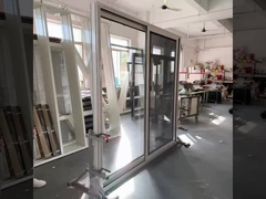 rupture thermique verre coulissant en aluminium Fermeture manuelle à rouleaux double verre trempé